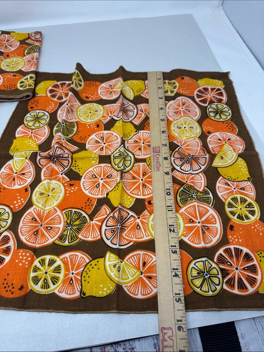 VINTAGE NAPKINS CITRUS PRINT BROWN BACKGROUND ORANGES LEMONS LOT OF 4 60S 70S